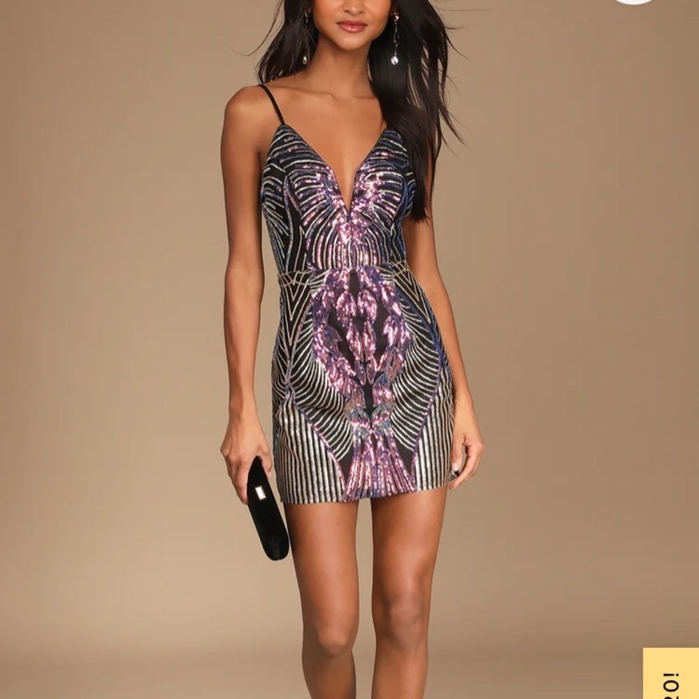 Lulus Stunning Style Black Multi Sequin Bodycon Mini Dress